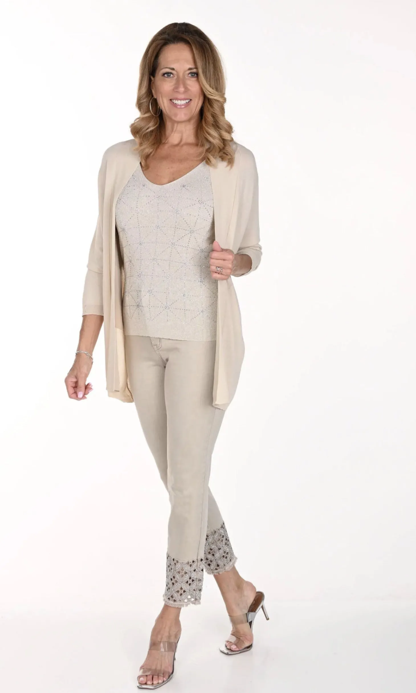 Beige Ankle Detail Jeans - FL277