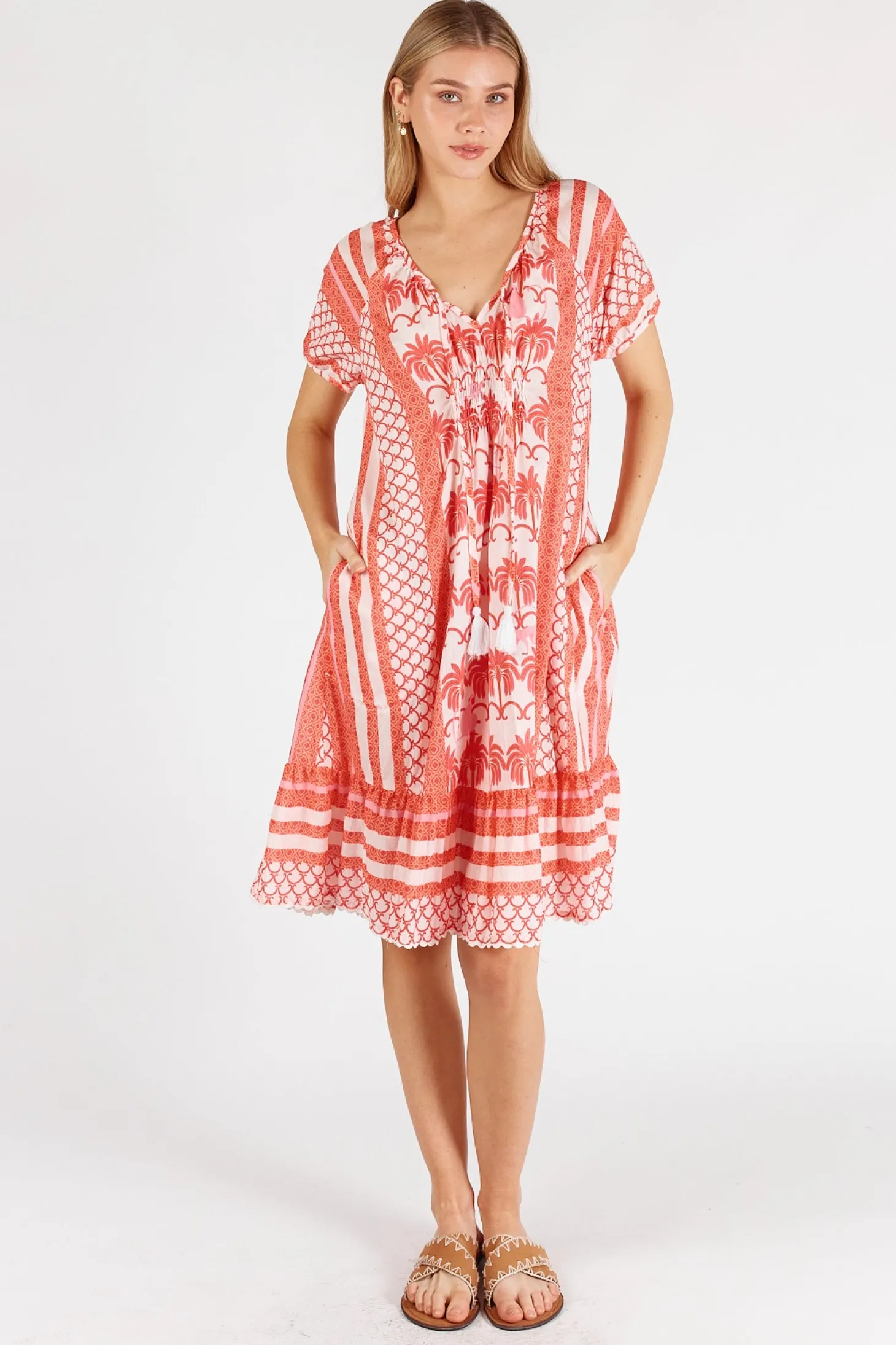 Blakely Shirred Dress - Melon - LL45