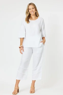 Fringed Linen Pant - White - HV19