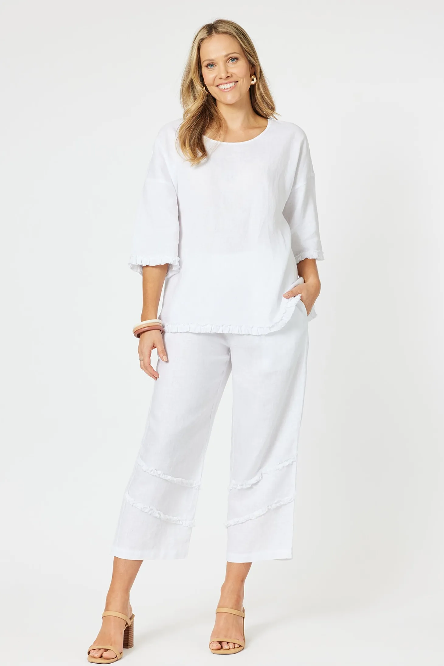 Fringed Linen Top - White - HV13