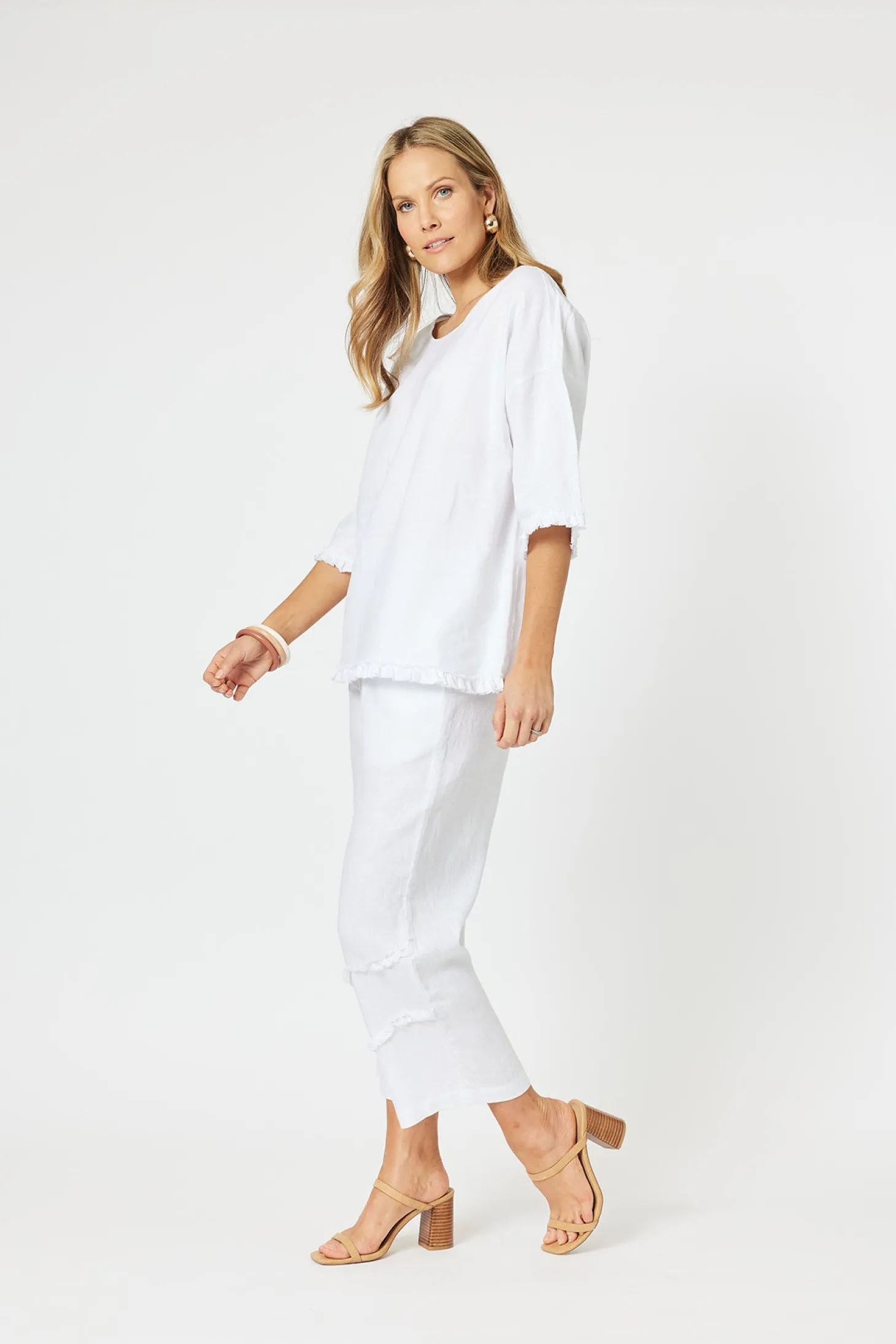 Fringed Linen Top - White - HV13