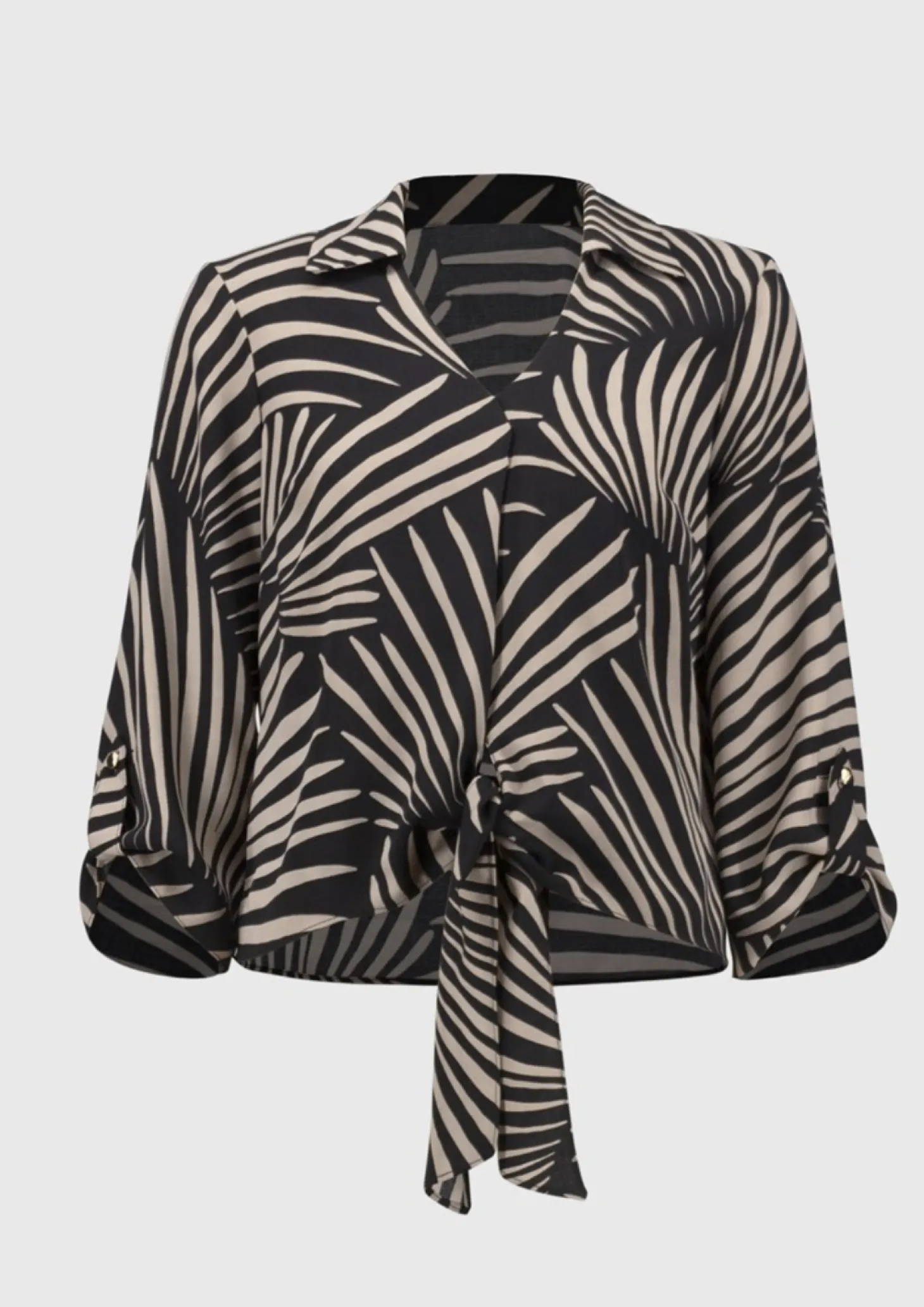 Gauze Tropical Print Top - Black - JR55