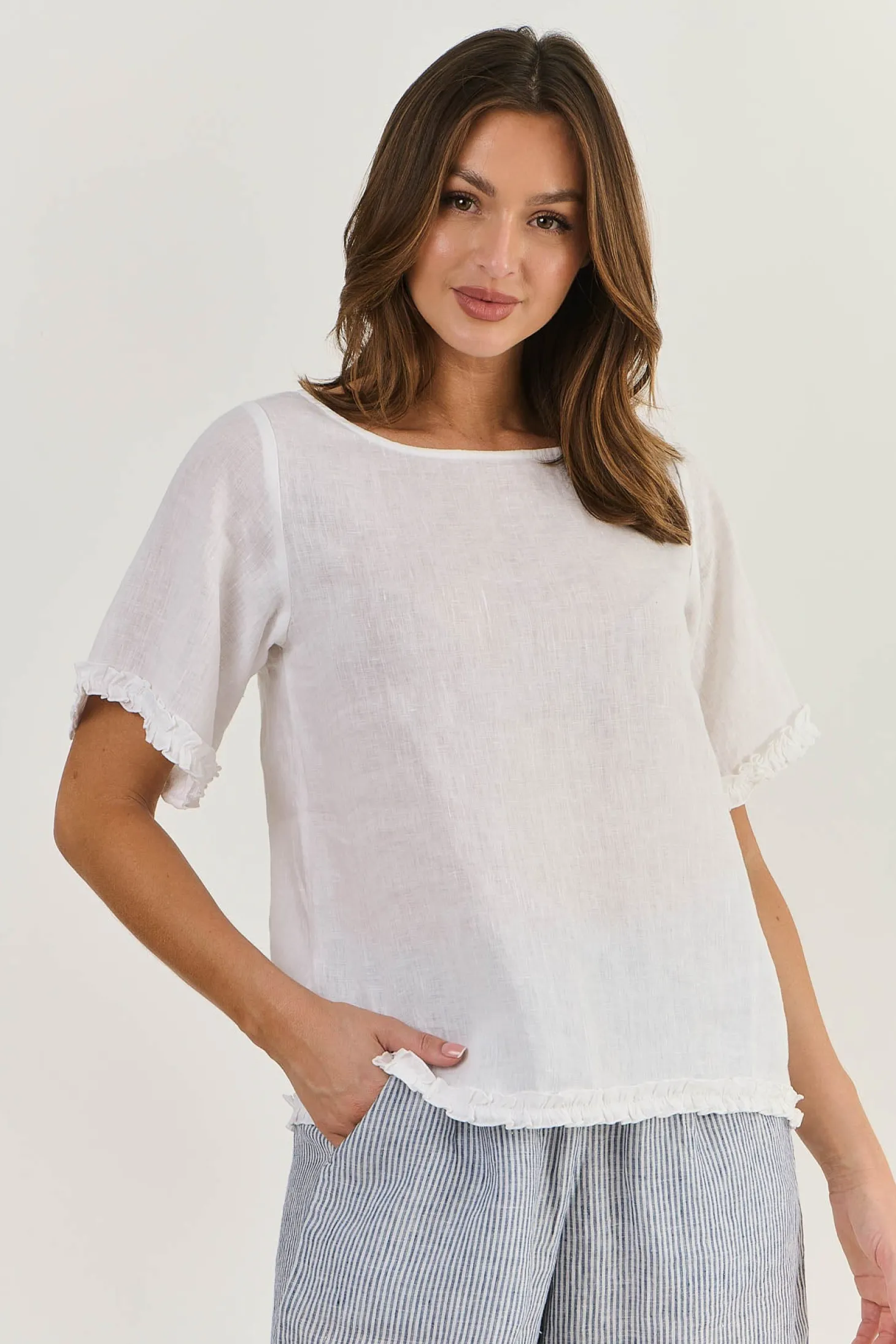 Kia Linen Top - White - OJ16