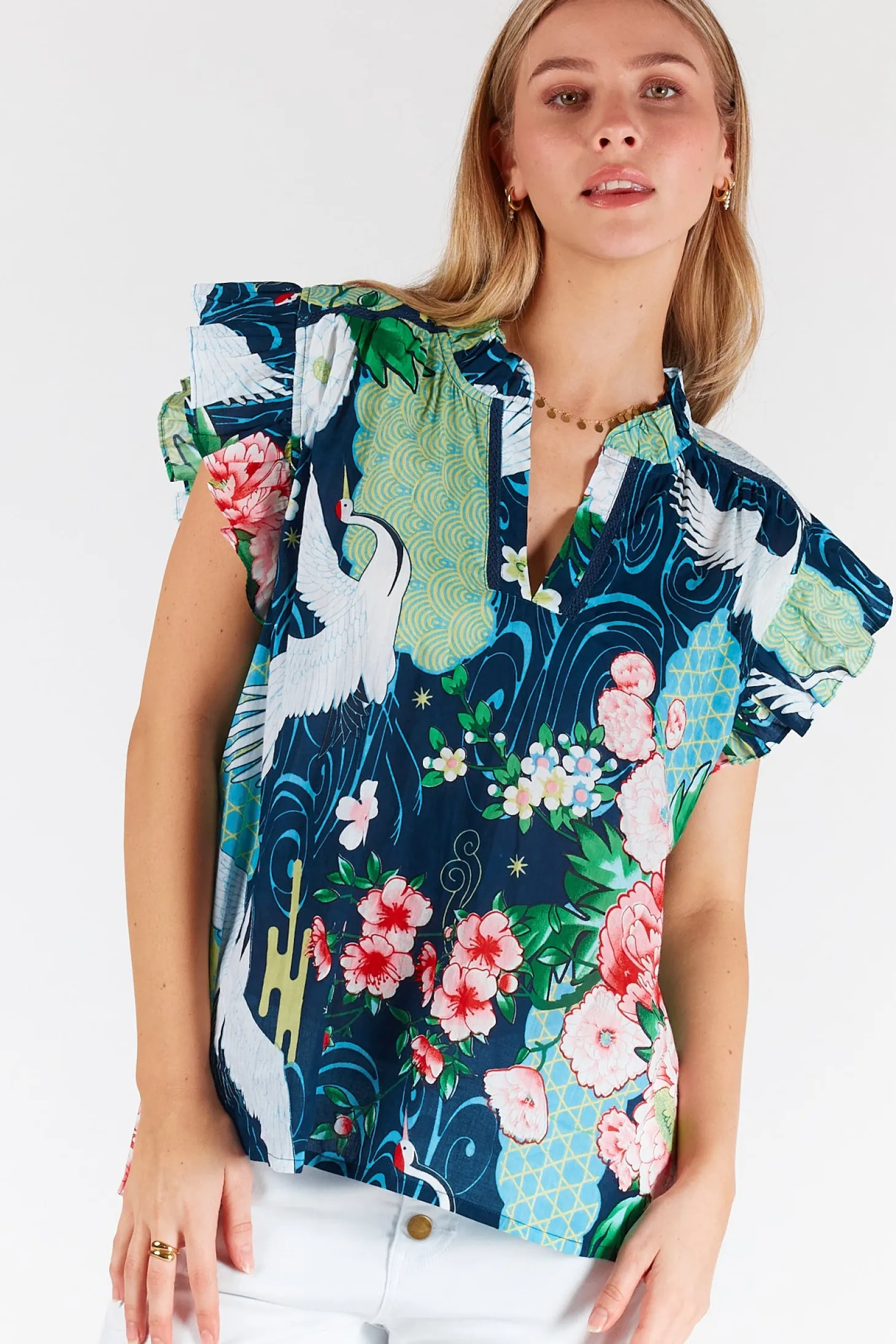 Mitzuki Ruffle Top - Navy - LL41