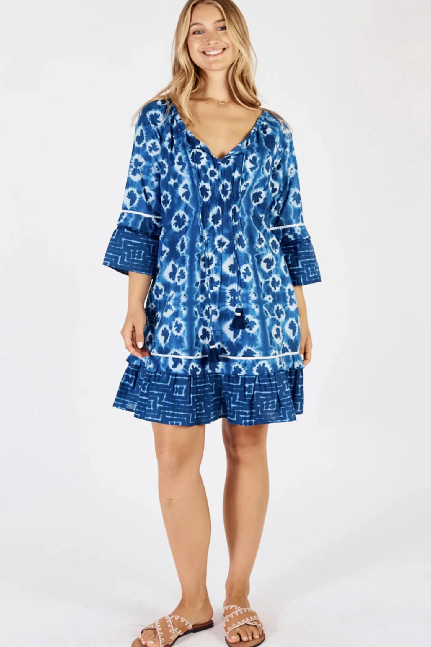 Shibori Shirred Dress - Indigo - LL40