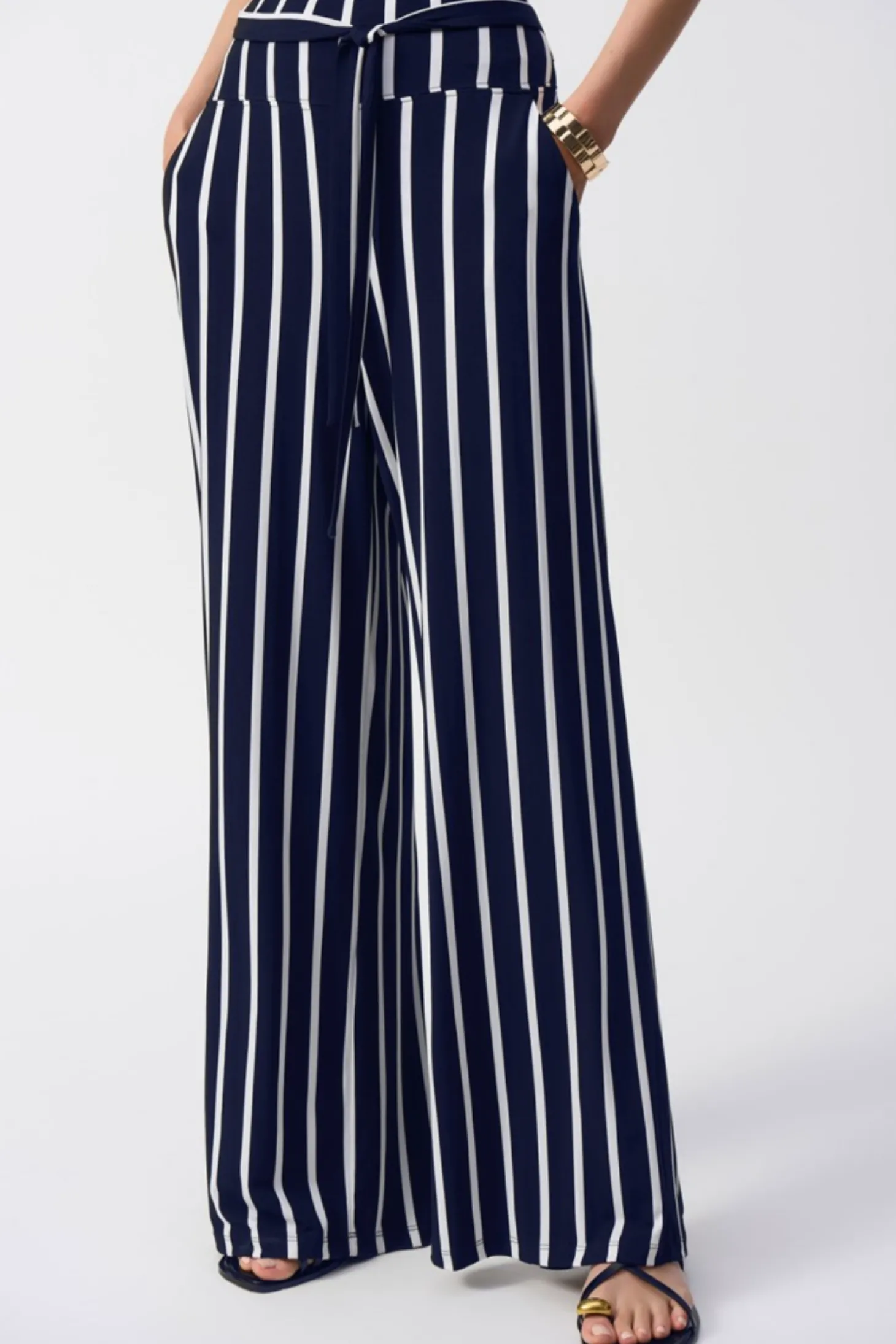 Striped Silky Wide-Leg Pant - Navy - JR54