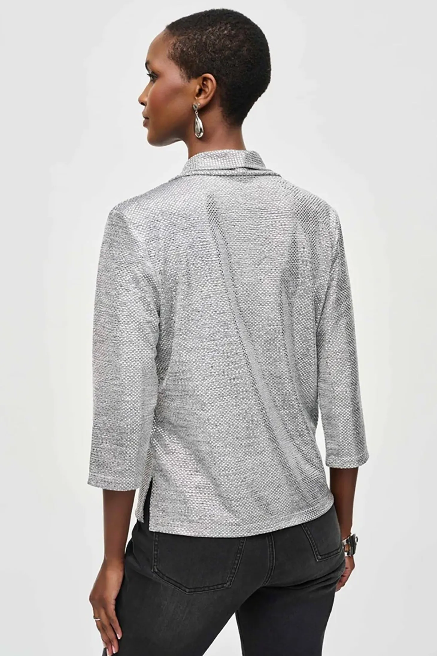 Uma Foiled Cowl Neck Top - Silver - JR19